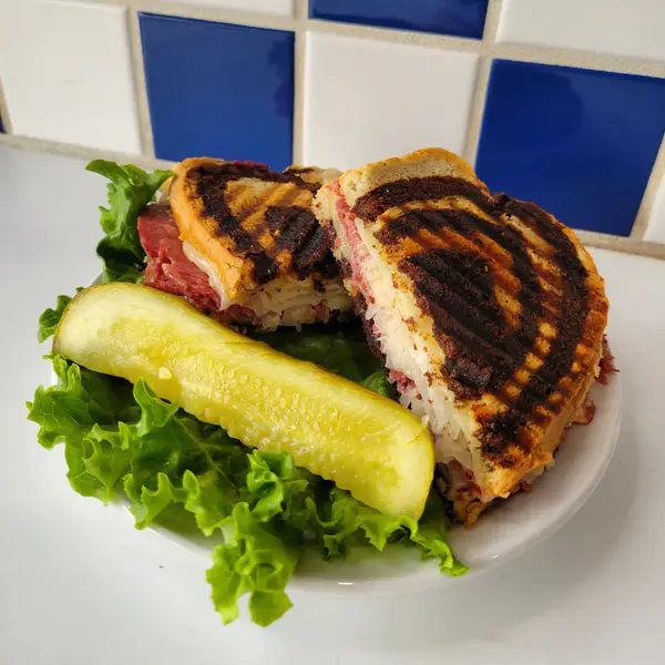 Grilled Reuben with a pickle